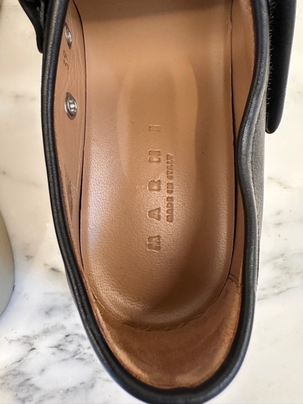 MARNI women’s Black Leather Mary Jane Sneaker with White Platform Sole. - Picture 2 of 11